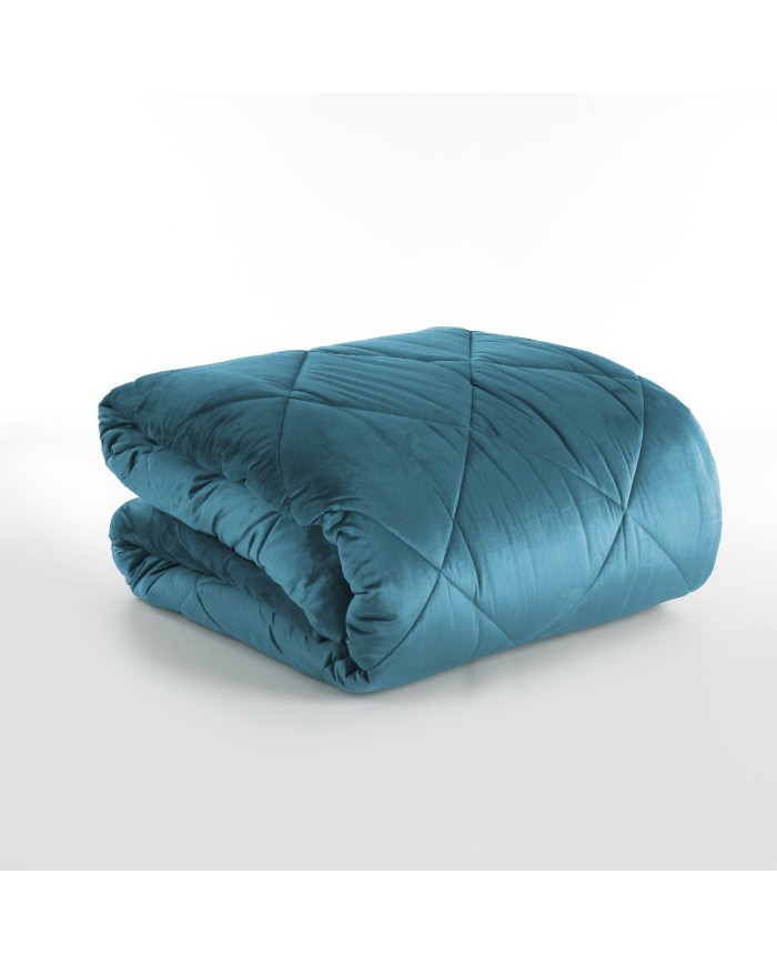 Trapunta Matrimoniale in velluto colore Ottanio